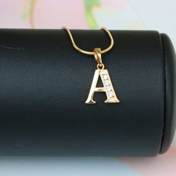"Rose Gold Letter A Pendant with Crystals – 18K Gold Plated Charm, XPPT1350 - Picture 2 of 12
